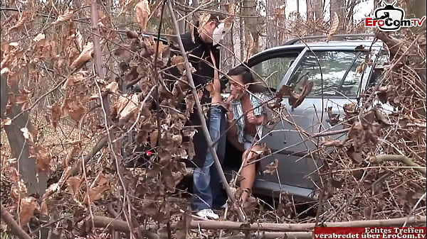 Ass and pussy gets fucked from a masked guy in the woods