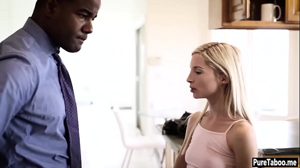 Black stepdad with a huge cock breaks teens wet pussy