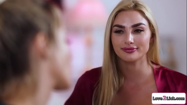 Love2Lick.com - Big tits babe shows her petite roommate how to be romantic and kisses her.The busty blonde fingers the small tits girls pussy and gets her cunt licked