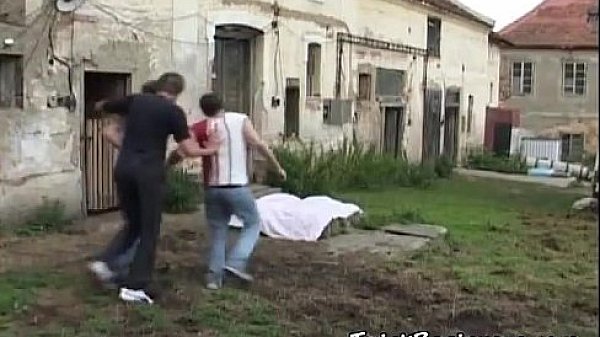 Two boys getting naughty outdoors  