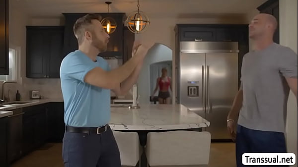 Horny Joel meets the shemale girlfriend of her bestfriend.He gets horny and he then follows her into the bathroom.He gets naked and then joins her in the bathtub.After that,he lets her throat his hard cock and he then fucks her ass in return. 