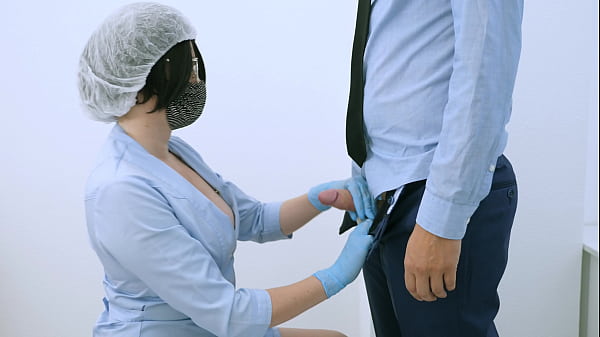 Big titted nurse passionately grabbed the patient's cock. Made a blowjob and milked a dick on her face  