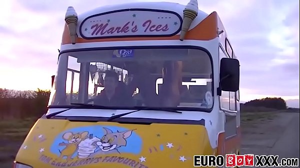 Euro twinks fucking in a ice cream truck