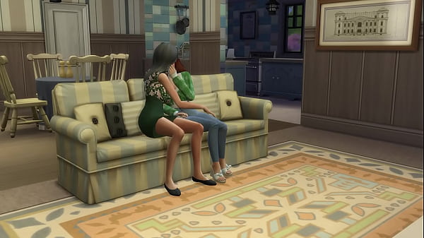 Granny empty's her balls inside her step granddaughter on sofa