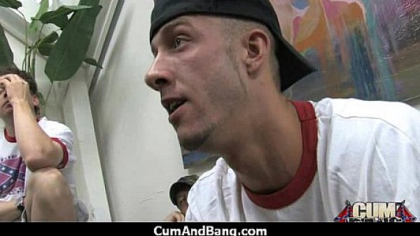 Ebony slut blows a group of horny dudes 19  