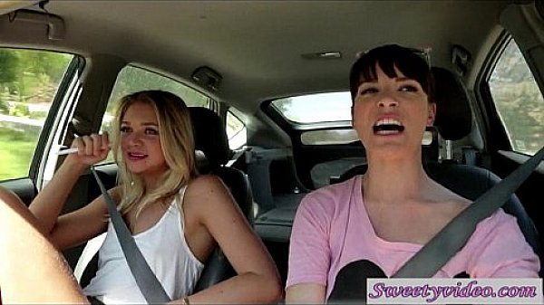 Jessie Andreews and Dana deArmond lick n rub pussies in car