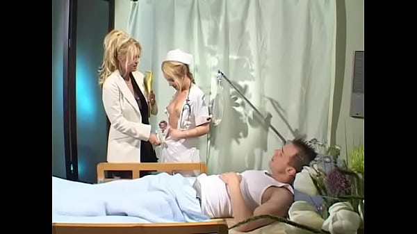 Two naughty bitches share patient's cock on doctor's exam table