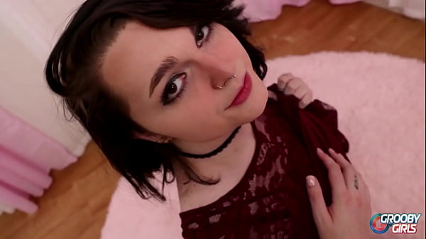 GROOBYGIRLS: Gorgeous tranny with pink nipples and pink asshole masturbates her ass and cock 
