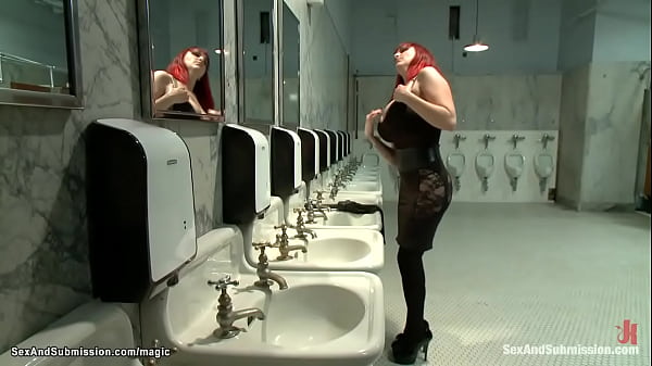 Huge boobs redhead MILF femdom Mz Berlin is tied up in public toilet and fucked by big cock Mr Pete then in extreme bondage anal fucked in dungeon 
