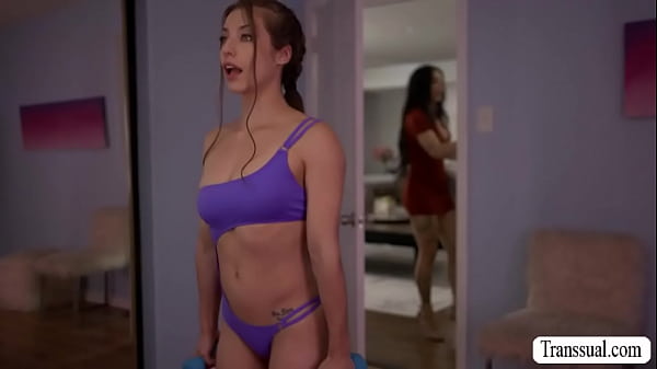 Slut TS maid is jerking off while her boss is working out.After that,she puts a cum on the sacks and lets her boss