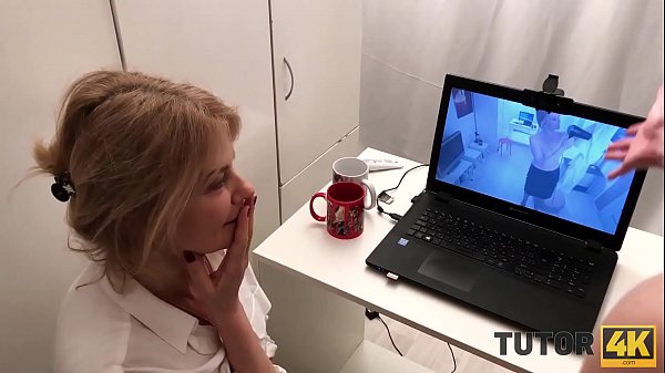 TUTOR4K. Young man poured tea on teacher's clothes to make her strip and bonk  