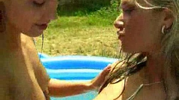 Having dildo fun in the plastic pool - sex video  