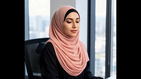 Hijab wearing Muslim girl at work