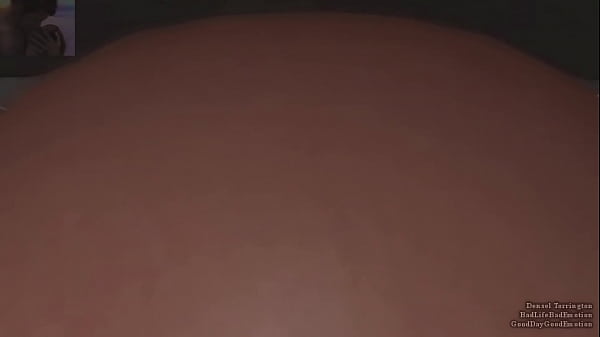 A woman in black suit is inflated like a balloon