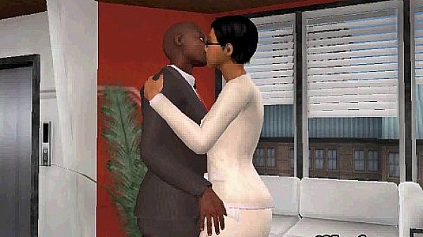 A hot 3D babe gives a footjob to a big black cock