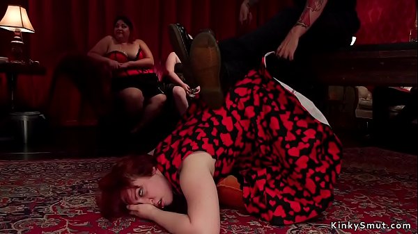 Senior blonde slaves sucking balls and dick to their master then anal fucking