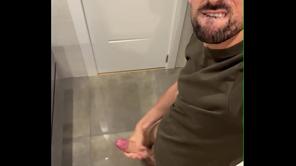 verbal daddy jerking off bust a thick load in public wc  