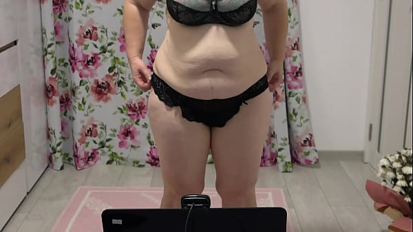 Chubby mom changes different panties on webcam and shows off her hairy pussy and big butt. An appetizing figure with big tits and a plump belly in sex chat lures fans of mature BBW's.  