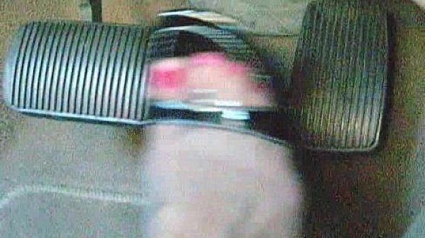 Daisy wears black pantyhose and pumps that pedal