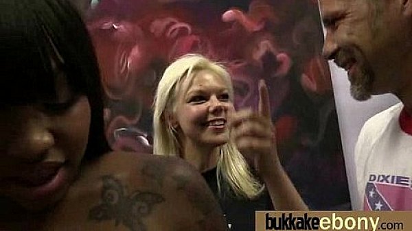 Ebony babe sucks too many white cocks 16