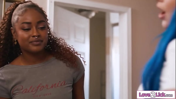 Ebony Destiny Mira shows her busty roommate Jewelz Blu how she squirts.She sucks on her big tits and lets her taste her squirt after pussy licking