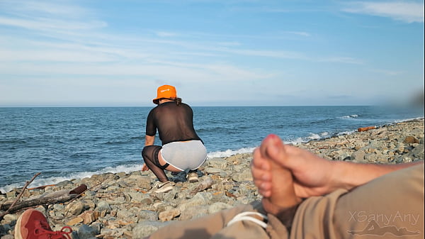 Exhibitionist Strangers seduced each other on the Beach