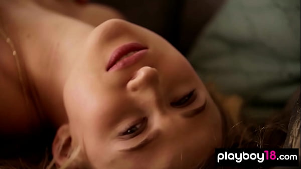 Smoking hot naked blonde beauty teasing on her sofa  