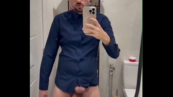 hot mature guy jerks off in front of the mirror  