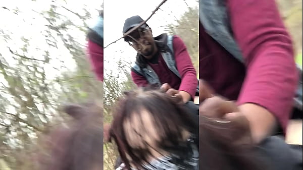 Emo slut gets fucked on tree stump in public