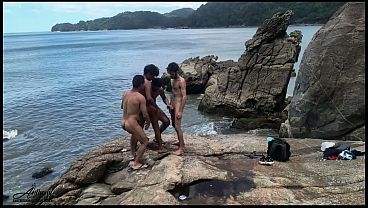 Three backpackers are hiking on the island when they encounter an indigenous man who is hungry for dick and they have a huge orgy. 