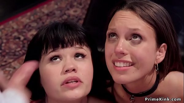 Big cock master fucks hairy brunette teen slave Jade Nile in front of petite brunette Asian Yhivi then he gives them facial cumshot in the upper floor  