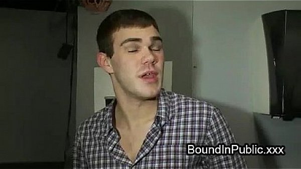 Rope bondage gay face fucked in shop