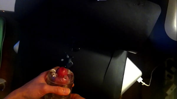 Gay Teen Twink (18 ) jerks his smooth cock with a lubed sex toy and he moans when having a big cumshot