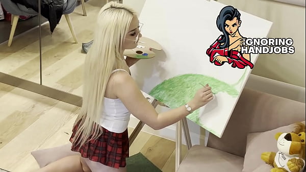 Horny Blonde College Slut in Short School Uniform Skirt gives his Teacher a Lesson by Cock Teasing but without an Orgasm or Cumshot  