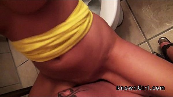 Brunette amateur babe sucking in public restroom