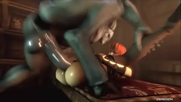 Sexy redhead has sex with a demon in the sauna