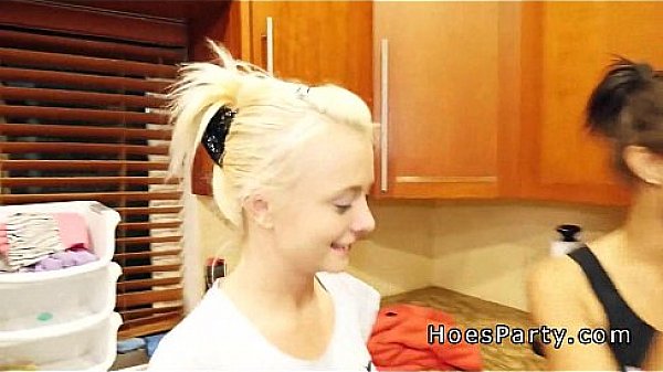 Home party with tits flashing turns into bathroom sex