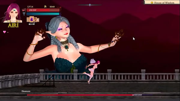 Big woman kisses pink haired lady in lesbian scene of Guilty hell erotic hentai ryona gameplay