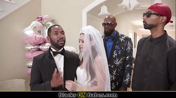 Bride gets back on her groom for running away by hooking up with her black stepdad in law and his gang.Shes sucking bbc and lets them fuck her 1 by 1