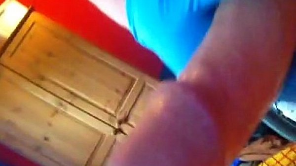 Rubber glove fucks huge cock and cums