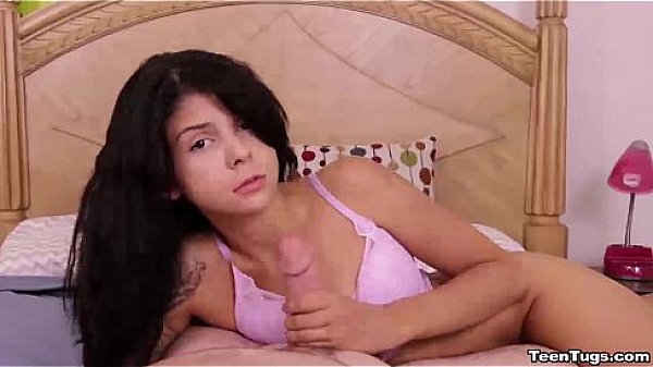 teen-Sweet brunette teen handjob