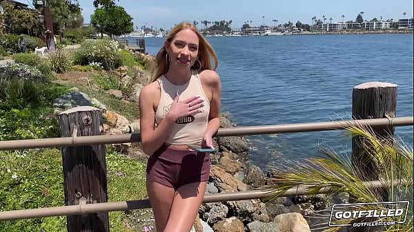 Skinny blonde with braces gets picked up then fucked and creampied