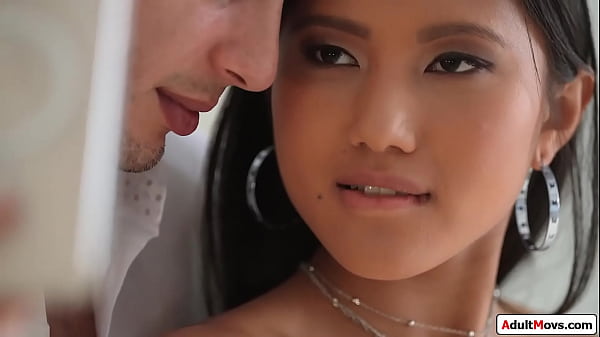 Petite asian May Thai is kissed by her lover.He licks her shaved pussy while fingering her tight ass.The small tits brunette deepthroats and is analed  