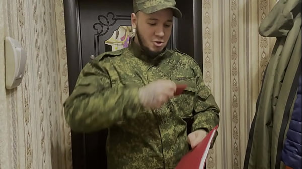 Russian soldier fucks a lonely wife in pussy and ass