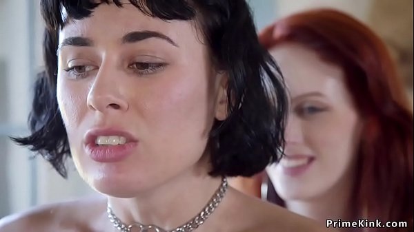 Master fucks deep throat brunette in bdsm threesome