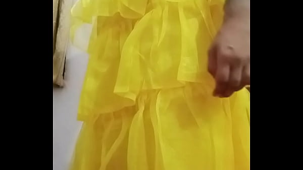 Indian gay Crossdresser Bottom pressing and playing with her big boobs in yellow gown real homemade sex