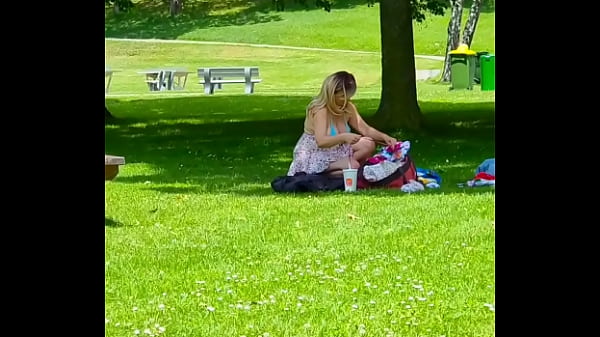 In Public. Exhibitionist Milf Caught on Cam. Huge Tits in a Microkini  