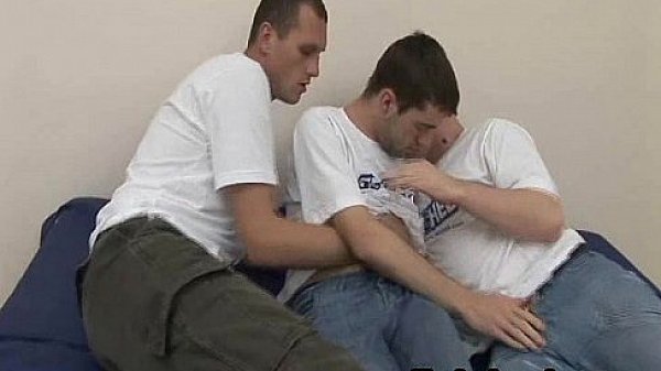 Hard Bareback Threesome and Cum Felching 