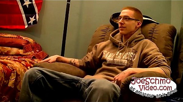 Nerdy dude with glasses jerking off his action starving cock