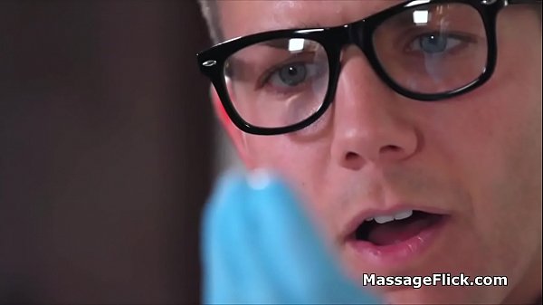 Oiled masseuse on lucky scientist  